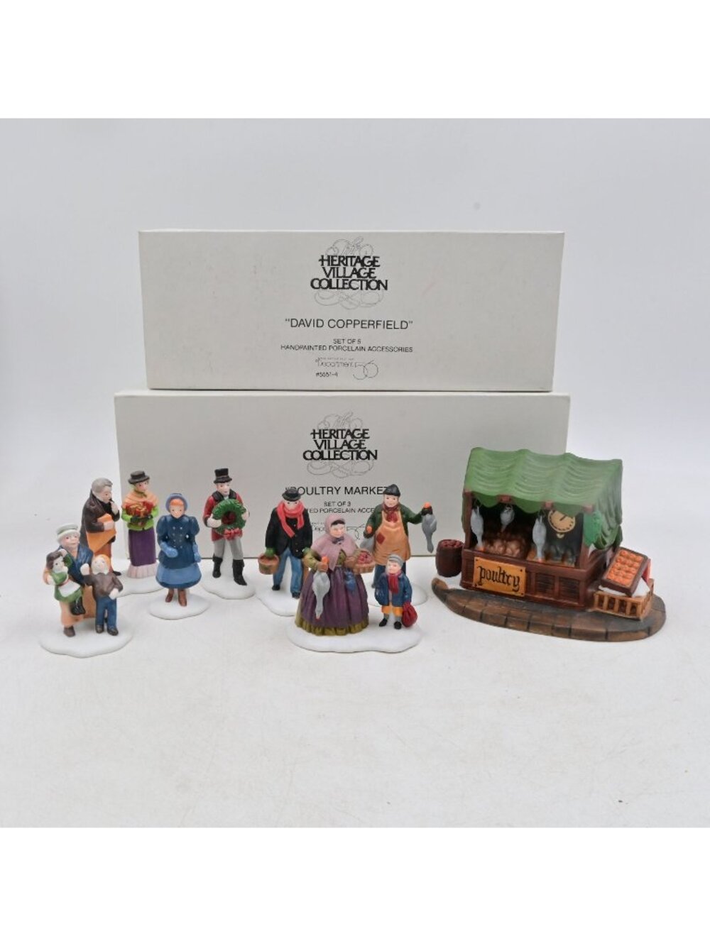 Department 56 Heritage Village David Copperfield & Poultry Market Figurines Boxe